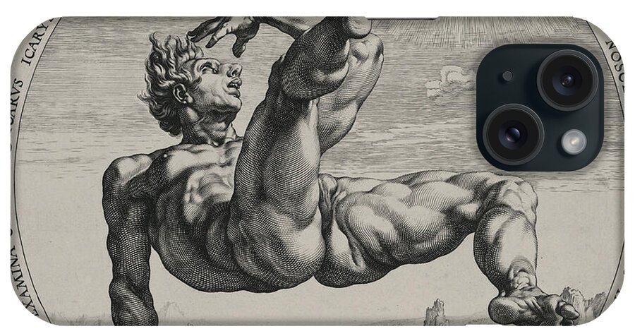 Hendrik Goltzius iPhone Case featuring the drawing Icarus From The Four Disgracers Series by Hendrik Goltzius