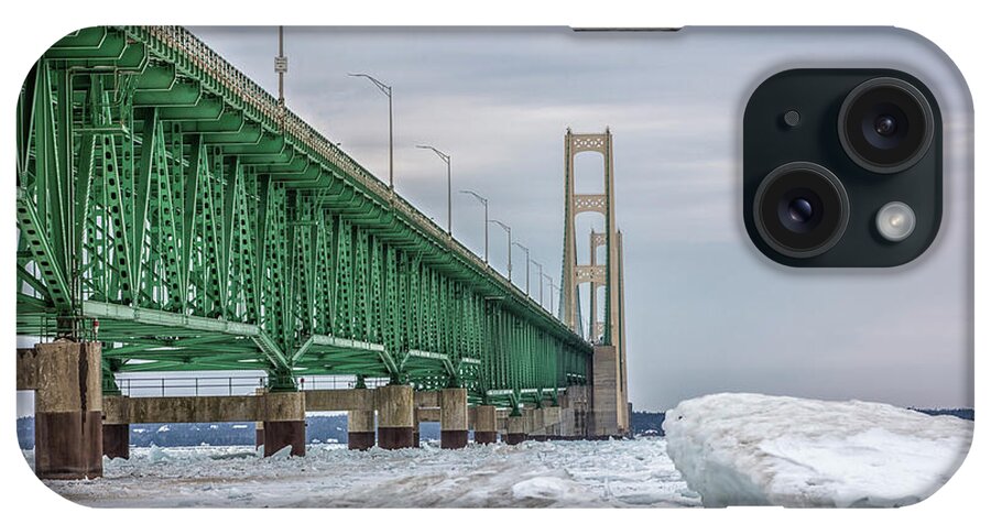 John Mcgraw iPhone Case featuring the photograph Ice and Mackinac Bridge by John McGraw