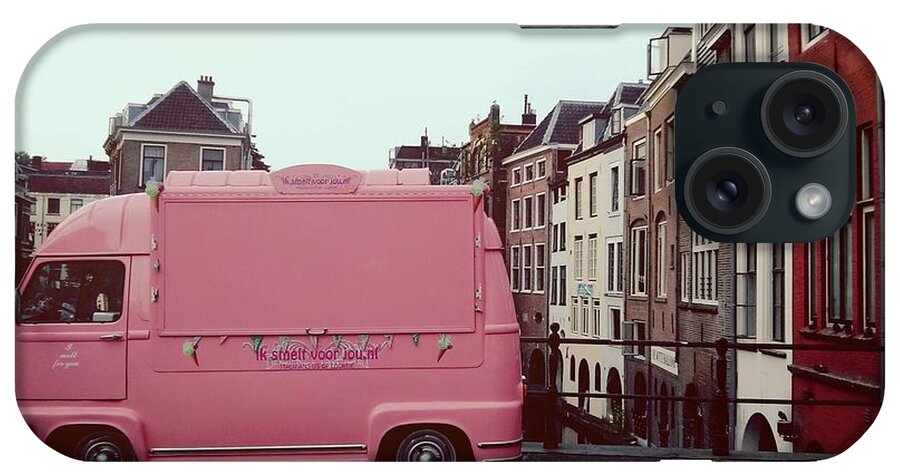 #car #utrecht #netherlands #holland #pink #canal #volkswagen #icecream iPhone Case featuring the photograph Ice Cream Car by Myrthe V