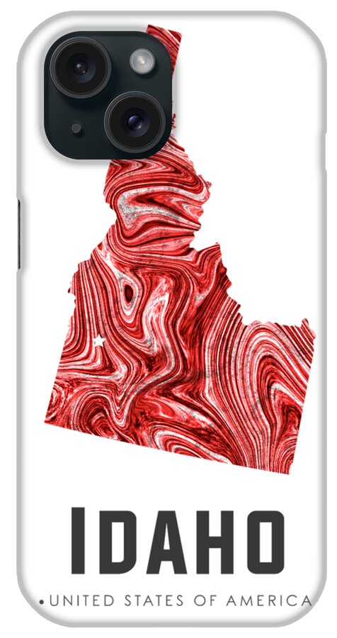 Idaho iPhone Case featuring the mixed media Idaho Map Art Abstract in Red by Studio Grafiikka