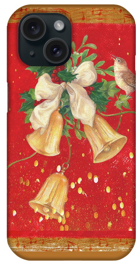 Bells Are Chiming iPhone Case featuring the painting Illustrated Holly, Bells with Birdie by Judith Cheng
