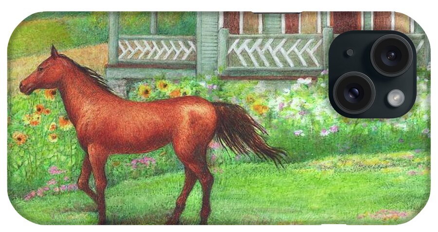 Equine Art iPhone Case featuring the painting Illustrated Horse Summer Garden by Judith Cheng