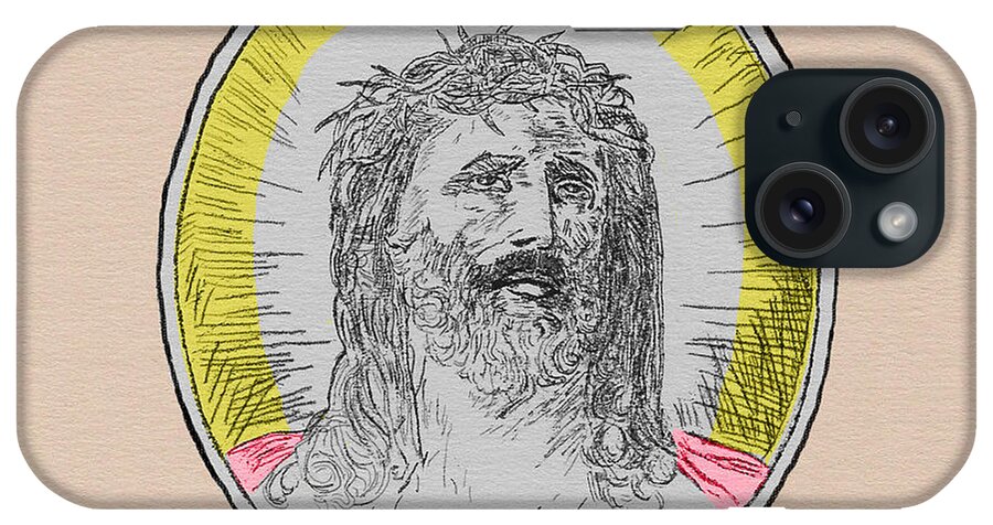 Jesus iPhone Case featuring the drawing In Him We Trust Colorized by Donna L Munro