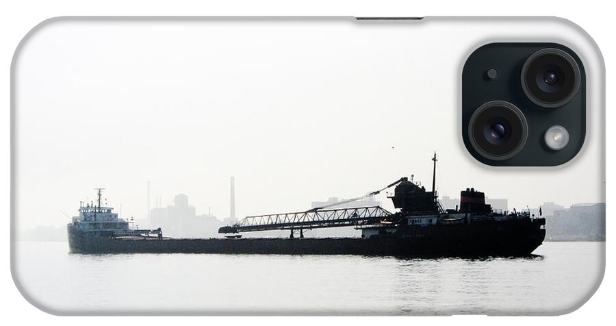 Freighter iPhone Case featuring the photograph In The Fog On Detroit River by Rich S