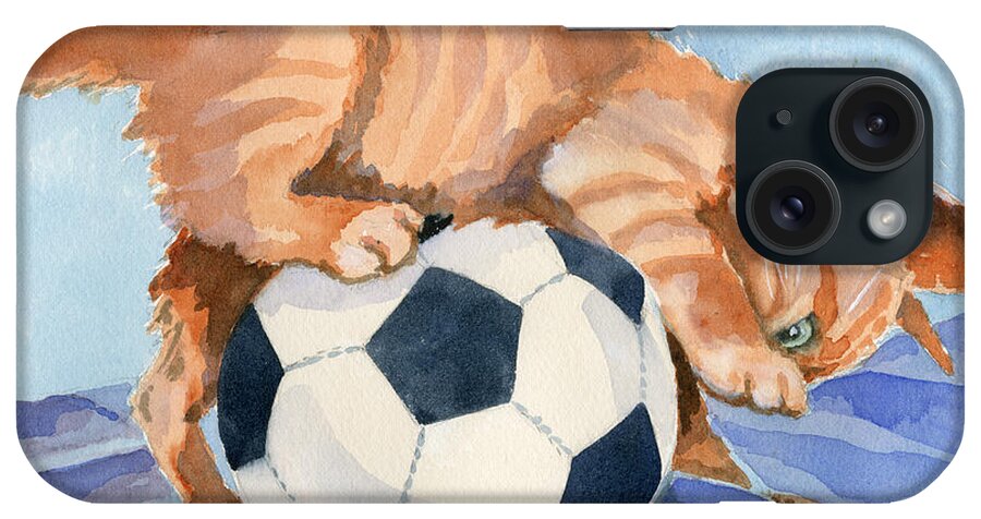Cat Feline Kitten Pet Play Ball Soccer Training Olympics Games iPhone Case featuring the painting In Training by Marsha Elliott