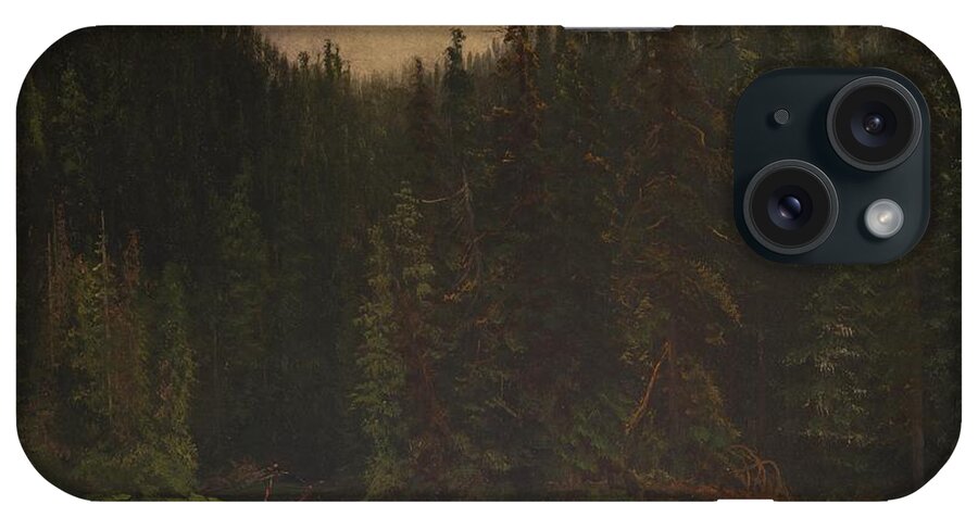 Landscape iPhone Case featuring the painting Indian Hunters in Canoe by Celestial Images