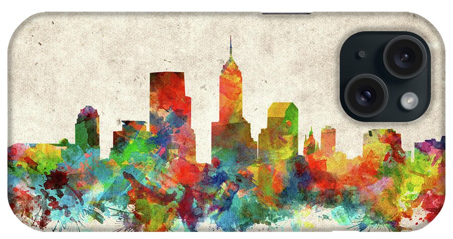Indianapolis iPhone Case featuring the painting Indianapolis Skyline Watercolor 2 by Bekim M