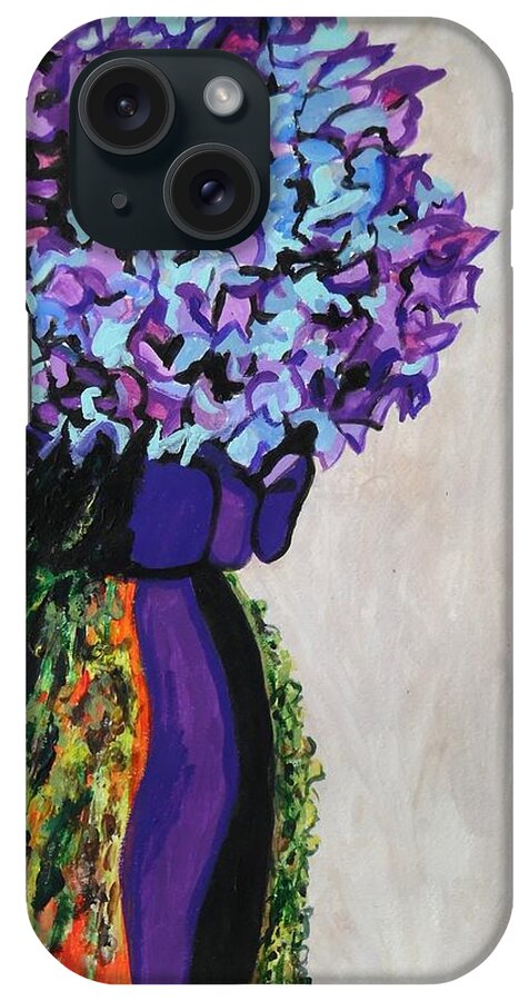 Indigo Flowers For Ma iPhone Case featuring the painting Indigo Flowers for Ma by Esther Newman-Cohen