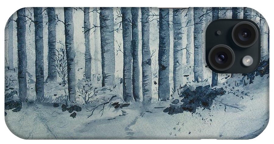 Monochromatic Landscape iPhone Case featuring the painting Indigo Forest by Susan Nielsen
