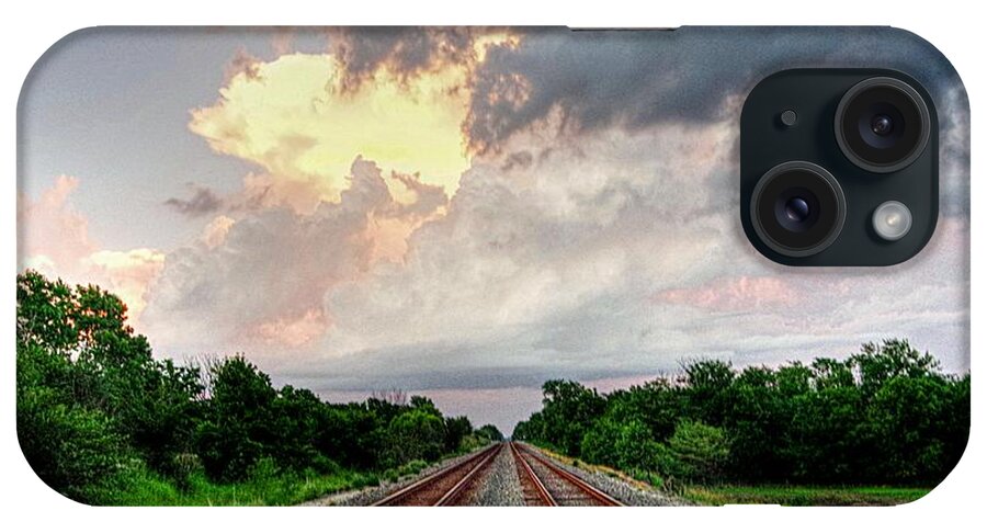 Multi Colored Clouds iPhone Case featuring the photograph Infinite Rail Tracks by Karen McKenzie McAdoo