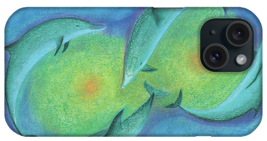 Dolphins iPhone Case featuring the pastel Infinity 3 by Anne Katzeff