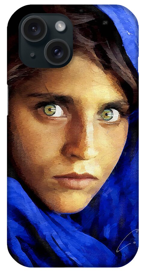 Afghan iPhone Case featuring the digital art Inspired by Steve McCurry's Afghan Girl by Charlie Roman