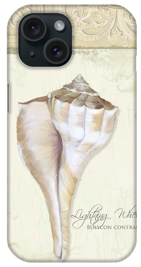 Lightning Whelk Shell iPhone Case featuring the painting Inspired Coast Collage - Lightning Whelk Shell Vintage Tile by Audrey Jeanne Roberts