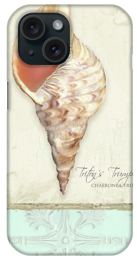 Tritons Trumpet iPhone Case featuring the painting Inspired Coast Collage - Triton's Trumpet Shell w Vintage Tile by Audrey Jeanne Roberts