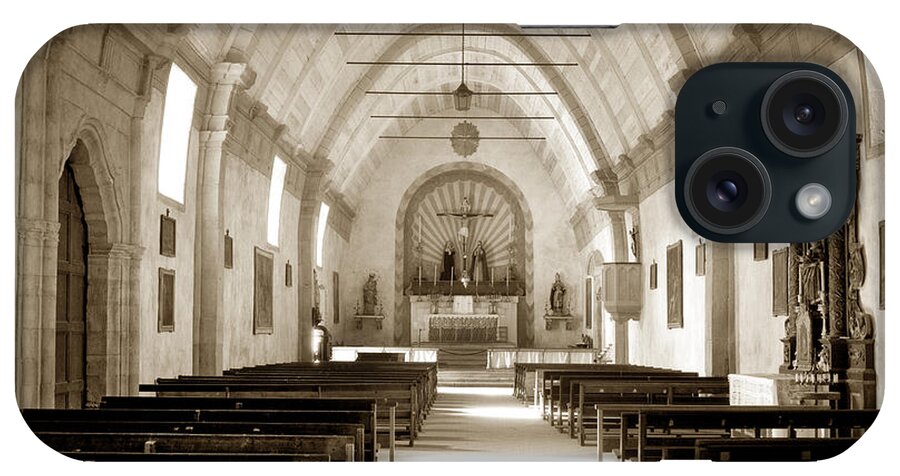 Interior iPhone Case featuring the photograph Interior Carmel Mission Chapel looking towards the altar Circa 1937 by Monterey County Historical Society