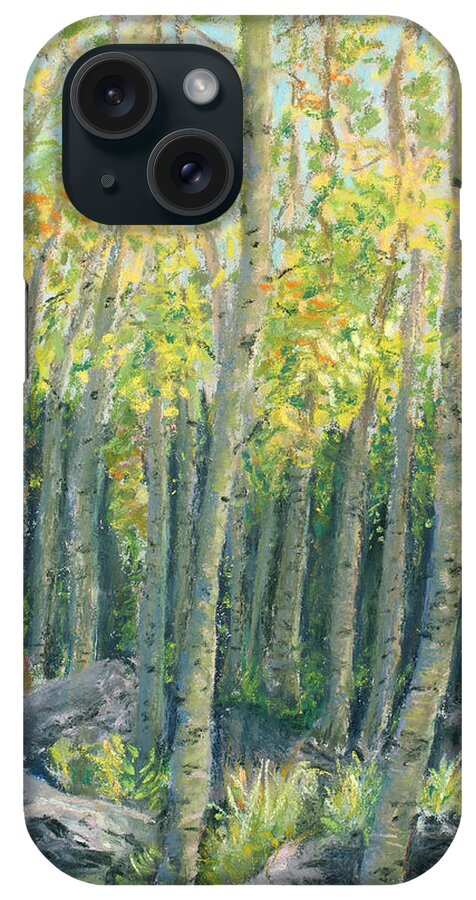 Aspens iPhone Case featuring the painting Into the Aspens by Mary Benke