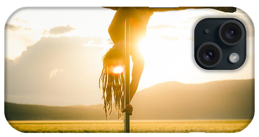 Location iPhone Case featuring the photograph Inverted splits at sunset pole dance by Scott Sawyer