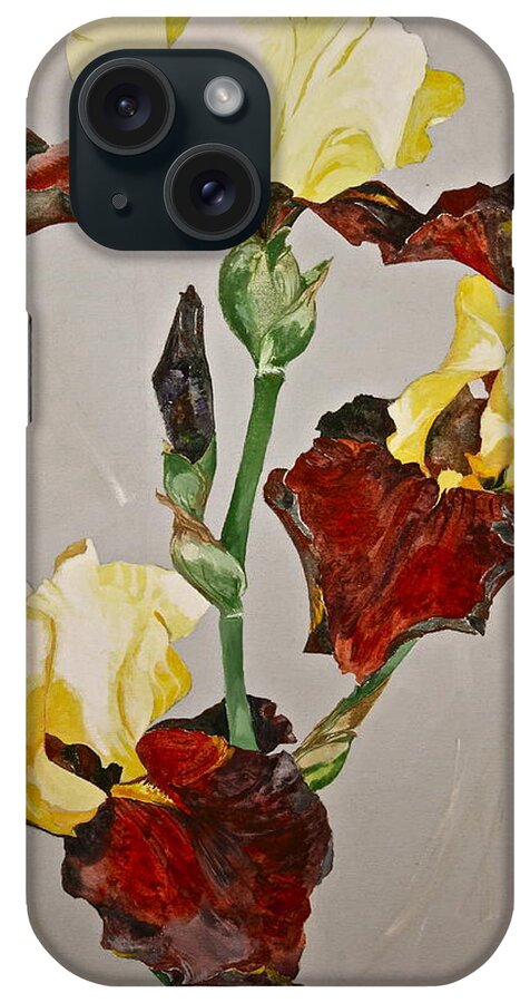Acrylic Painting iPhone Case featuring the painting Irises-Posthumously presented paintings of Sachi Spohn by Cliff Spohn