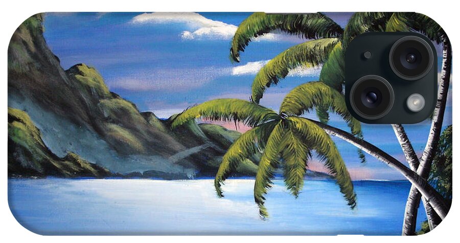 Island iPhone Case featuring the painting Island Night Glow by Luis F Rodriguez