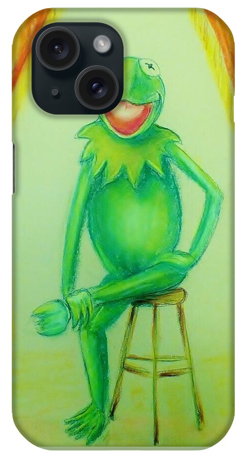Kermit The Frog iPhone Case featuring the drawing It's Not Easy Being Green by Denise F Fulmer