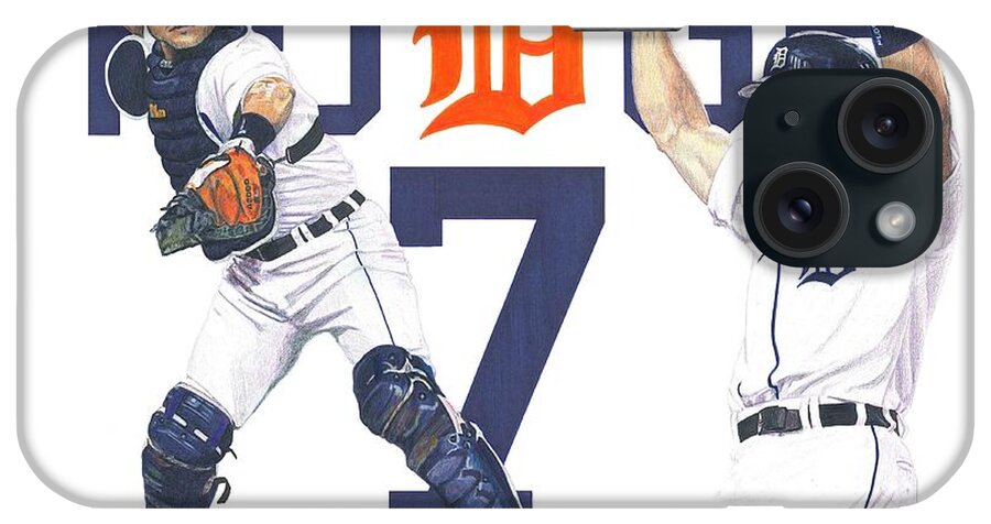 Detroit Tigers iPhone Case featuring the drawing Ivan Pudge Rodriguez by Chris Brown