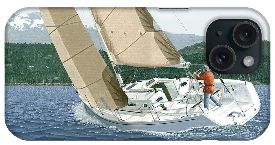 J-109 Sailboat iPhone Case featuring the painting J-109 sailboat sail boat sailing 109 by Gary Giacomelli