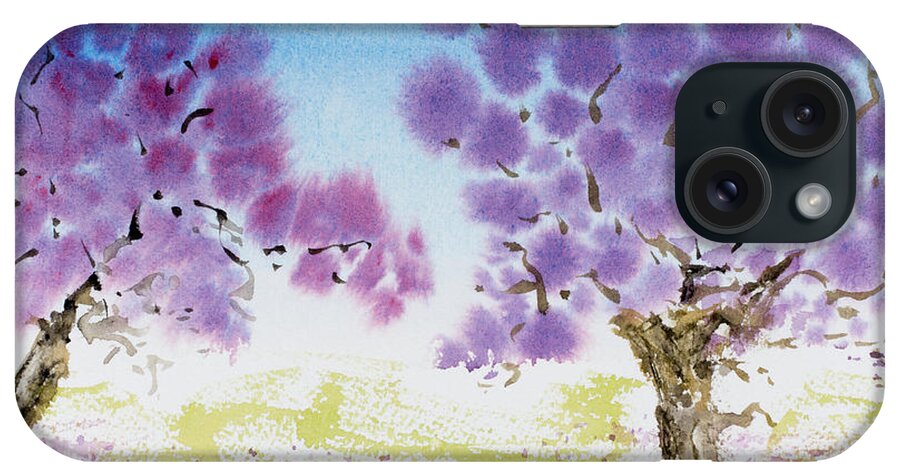 Argentina iPhone Case featuring the painting Jacaranda trees blooming in Buenos Aires, Argentina by Dorothy Darden