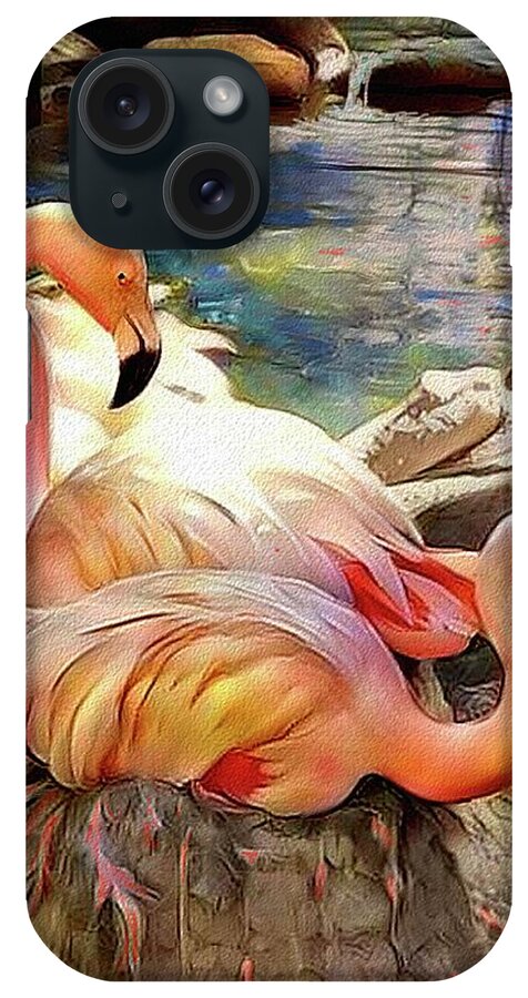 Birds iPhone Case featuring the digital art Jacqueline's Flamingos by Jann Paxton