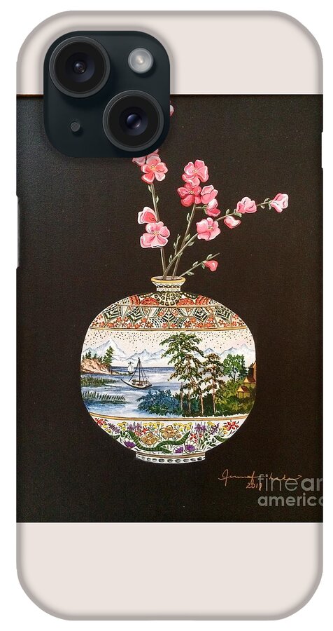 Japanese|vase|satsuma Vase| Detail|oriental|lake Biwa| iPhone Case featuring the painting Japanese Satsuma Vase by Jennifer Lake