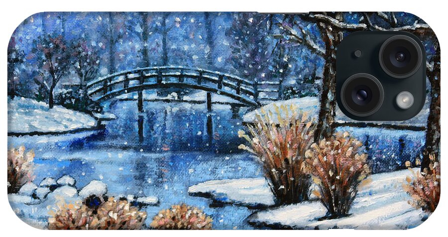 Japanese Bridge iPhone Case featuring the painting Japanese Winter by John Lautermilch