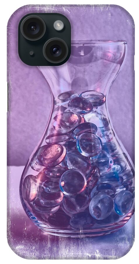 Pebble iPhone Case featuring the photograph Jar of glass pebbles in hues of blue and purple. by John Paul Cullen