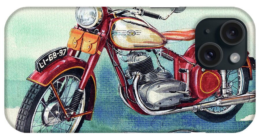 Jawa Vintage Motor Cycle iPhone Case featuring the painting Jawa Motor Cycle by Yoshiharu Miyakawa