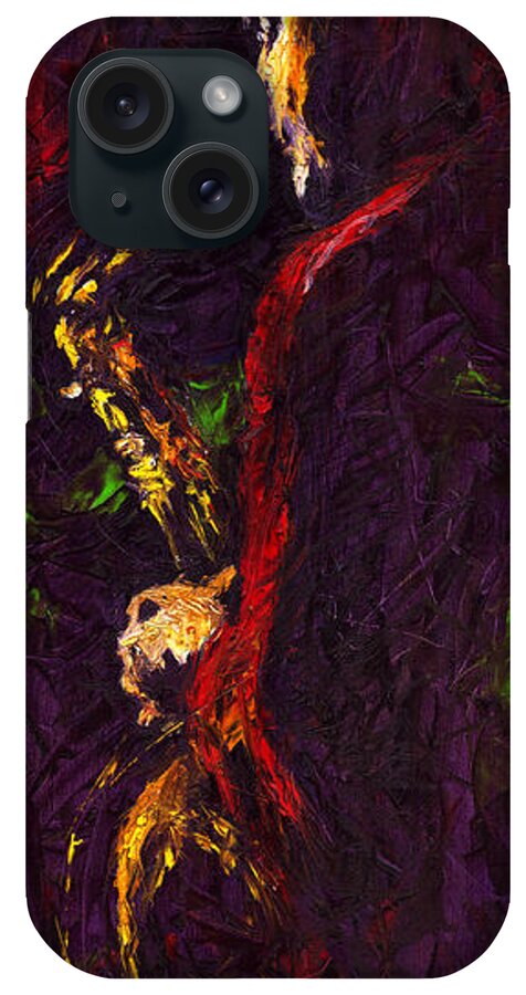 Jazz iPhone Case featuring the painting Jazz Red Saxophonist by Yuriy Shevchuk