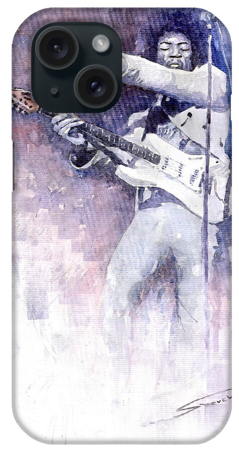 Watercolor iPhone Case featuring the painting Jazz Rock Jimi Hendrix 07 by Yuriy Shevchuk