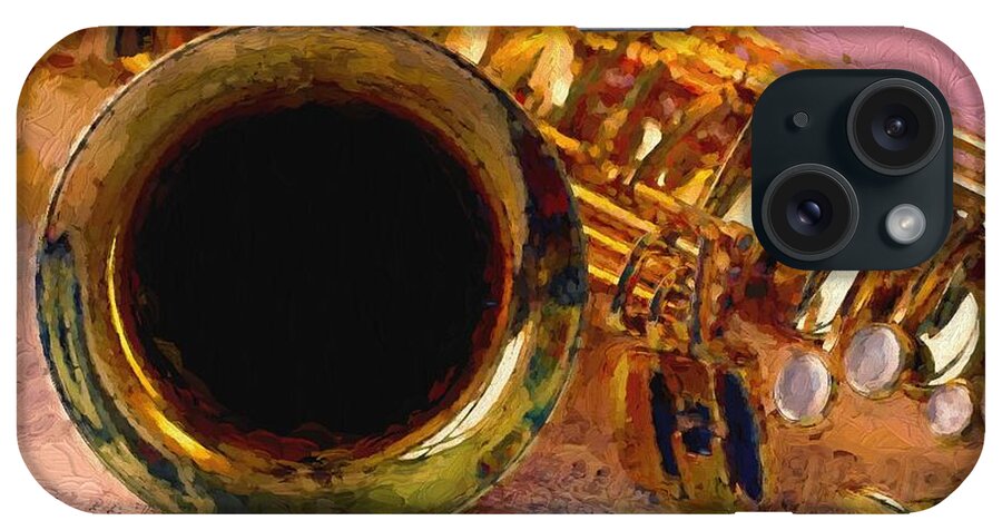 Jazz Saxophone #louis Ferreira Art # Saxophone Paintings # Saxophone Canvas Prints #a Painting Of A Jazz Sax. iPhone Case featuring the painting Jazz Saxophone by Louis Ferreira