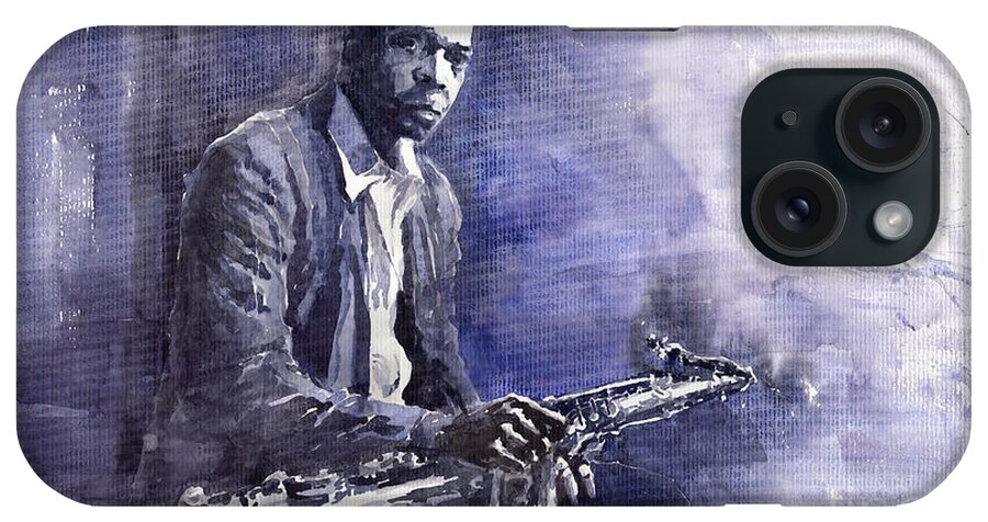 Figurative iPhone Case featuring the painting Jazz Saxophonist John Coltrane 03 by Yuriy Shevchuk
