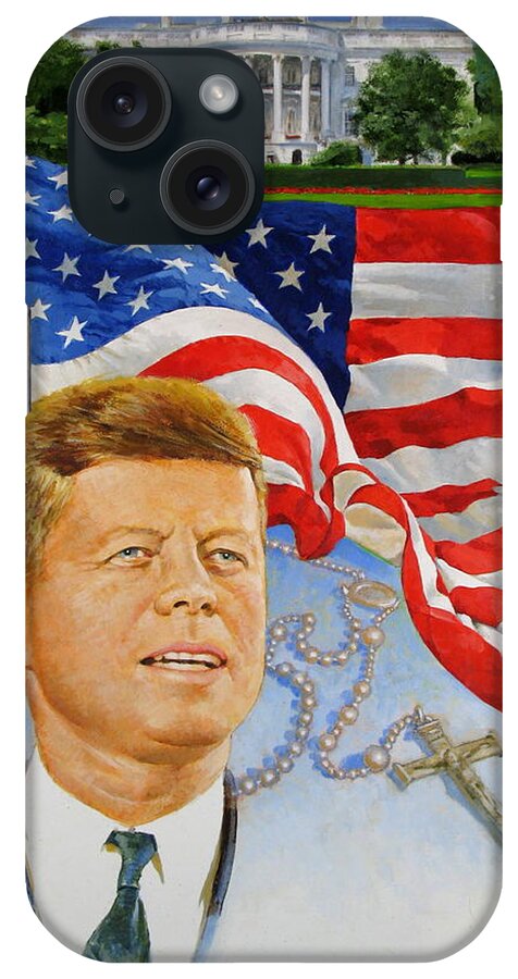 Portrait iPhone Case featuring the painting John Kennedy Catholic by Cliff Spohn