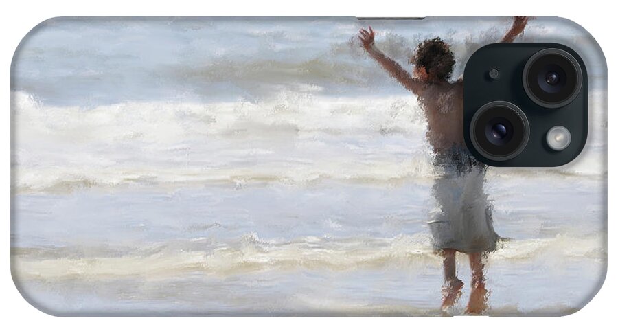 Little Boy iPhone Case featuring the painting Joyful Jumping In The Ocean by Constance Woods