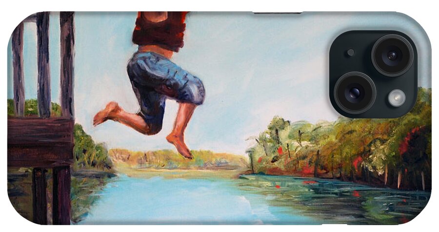 River iPhone Case featuring the painting Jumping In The Waccamaw River by Phil Burton