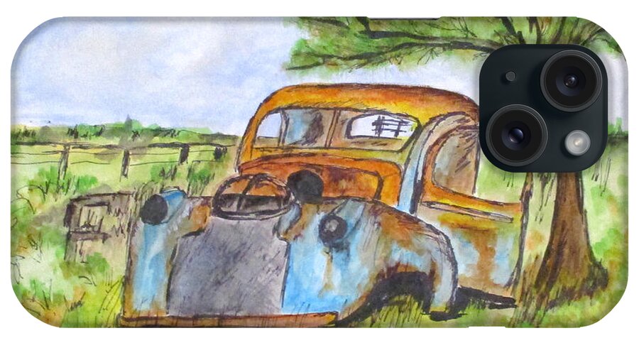 Junk Cars iPhone Case featuring the painting Junk Car And Tree by Clyde J Kell