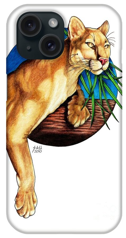 Cougar iPhone Case featuring the drawing Just Hanging Around by Sheryl Unwin