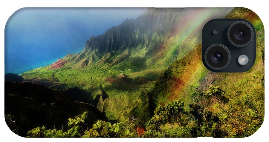 Lifeguard iPhone Case featuring the photograph Kalalau Valley Double Rainbows Kauai, Hawaii by Lawrence Knutsson