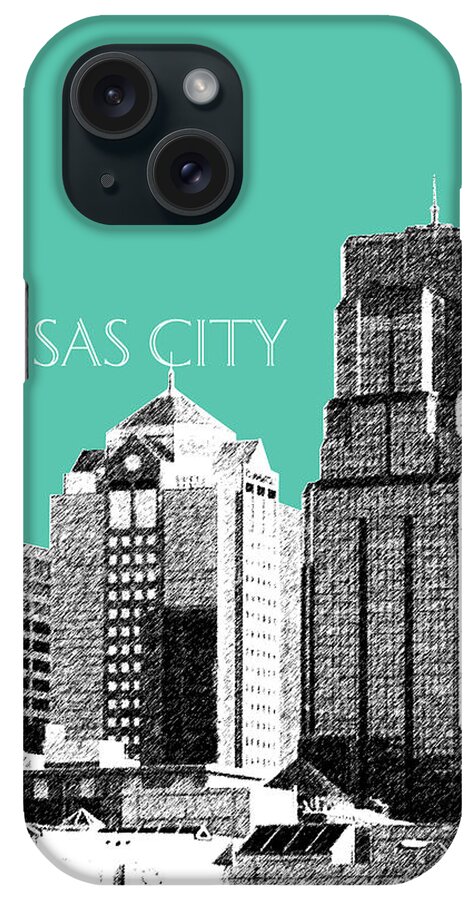Architecture iPhone Case featuring the digital art Kansas City Skyline 1 - Teal by DB Artist
