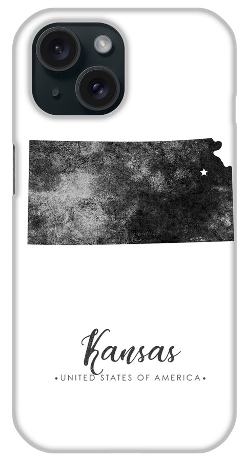 Kansas iPhone Case featuring the mixed media Kansas State Map Art - Grunge Silhouette by Studio Grafiikka