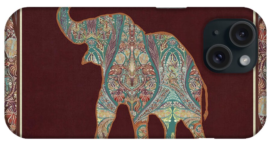 Rust iPhone Case featuring the painting Kashmir Patterned Elephant 3 - Boho Tribal Home Decor by Audrey Jeanne Roberts