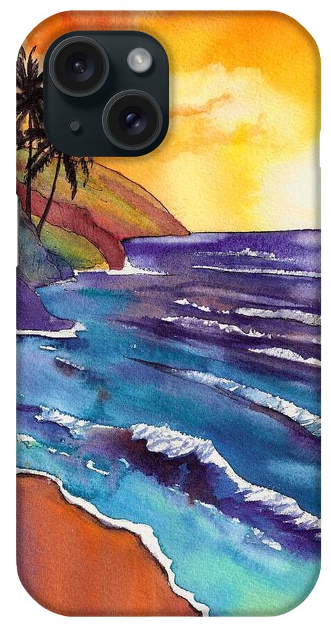 Kauai iPhone Case featuring the painting Kauai Na Pali Sunset by Marionette Taboniar