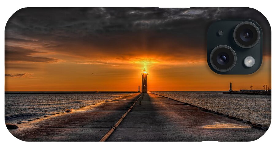 Lighthouse iPhone Case featuring the photograph Kenosha Lighthouse Beacon by Dale Kauzlaric