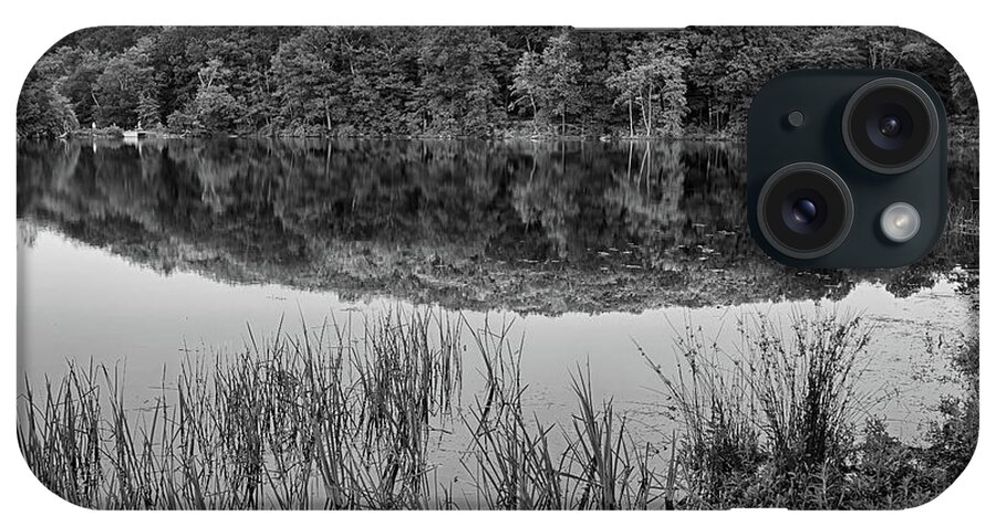 Haverhill iPhone Case featuring the photograph Kenoza Lake Reflection Haverhill MA Black and White by Toby McGuire