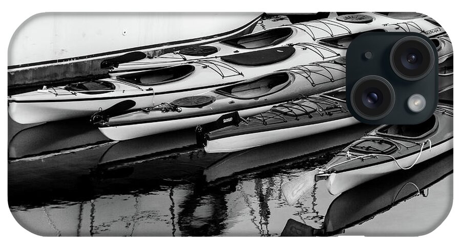 Alaska iPhone Case featuring the photograph Ketchikan Kayaks in Black and White by Joni Eskridge