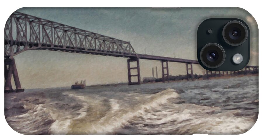 Landmarks iPhone Case featuring the painting Key Bridge Annapolis Maryland USA by Gerlinde Keating